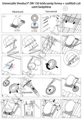 Univerzális 150 mm átvezető cserép + szellőző cső szett
