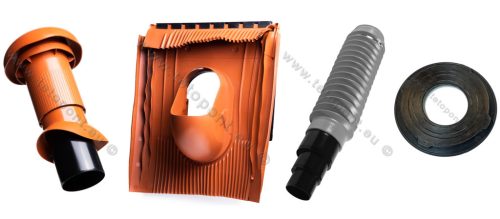 Univerzális 125 mm átvezető cserép + VENT szellőző cső + gégecső + UNI fóliagallér szett